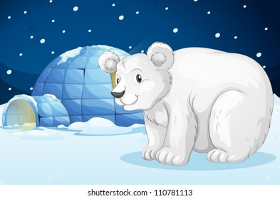 illustration of a Egloo and bear in a beautiful night