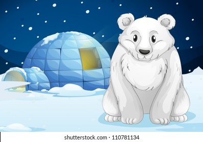 illustration of a Egloo and bear in a beautiful night