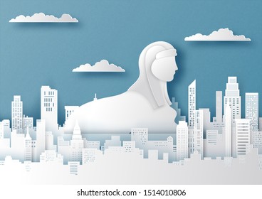 Illustration of Egypt and famous landmark, Paper art stlye