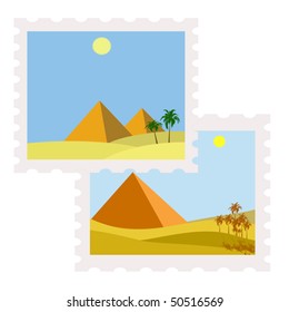 illustration of egypt postage stamps with pyramids