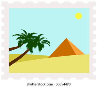 illustration of egypt pyramid on postage stamp