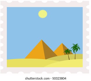 illustration of egypt pyramids on post stamp
