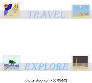 illustration of egypt pyramids on postage  stamps in album
