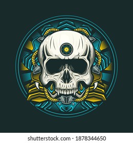 Illustration of egypt skull head cyborg detailed vector design