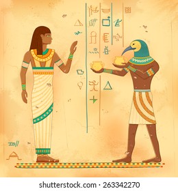 Illustration Of Egyptian Art Of Human Engraved On Vintage Wall