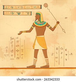 illustration of Egyptian art of human engraved on vintage wall