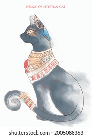 illustration of egyptian cat with light semi watercolour background