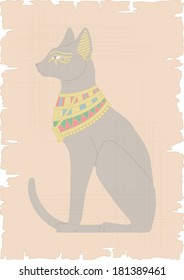 Illustration of Egyptian cat on papyrus - background for your text.