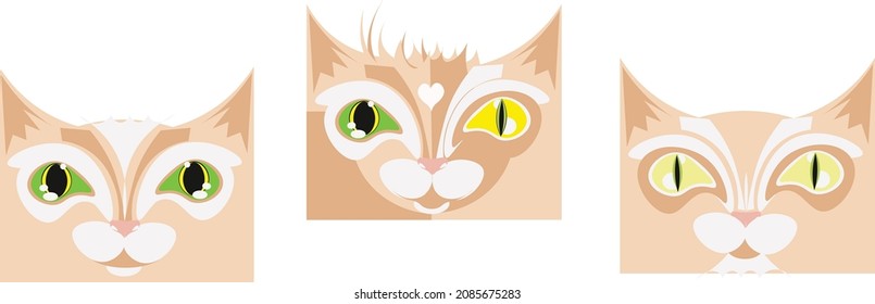 Illustration Egyptian cats with colorful eyes and cats with beautiful fur, family of cats, pedigree