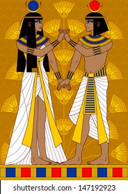 Illustration of Egyptian couple: woman and man holding hand in hand.