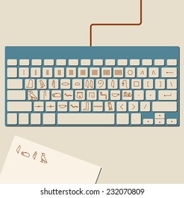 Illustration of Egyptian Hieroglyphics Keyboard with a note