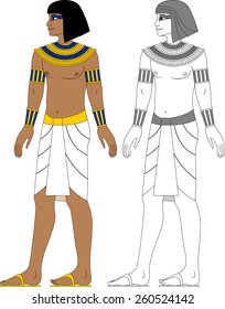 Illustration of egyptian man in color and monochrome isolated on white background.