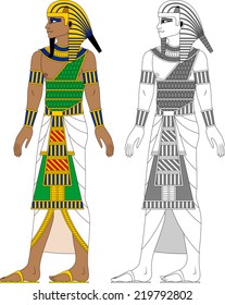 Illustration of egyptian man, pharaoh in color and monochrome isolated on white background.
