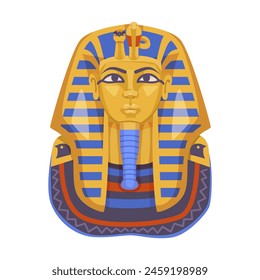 Illustration of an Egyptian pharaohs golden mask, vector style, isolated on a plain background, concept of ancient history. Vector illustration