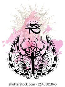 Illustration of a Egyptian scarab. Henna tattoo art style image