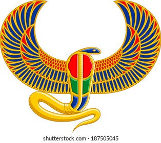 Illustration of Egyptian snake with wings isolated on white background.