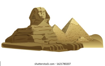 illustration of the egyptian sphinx sculpture and pyramids