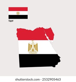 An illustration of Egypt's flag with a map features the red, white, and black horizontal stripes of the flag, overlaid with a golden eagle.