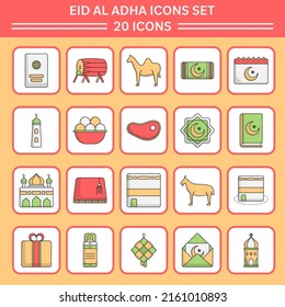 Illustration Of Eid Al Adha 20 Icon SetIn Flat Design.