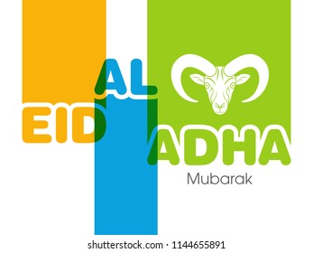 Illustration of Eid Al Adha with calligraphy and goat face for the celebration of Muslim community festival.