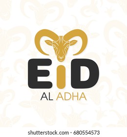 Illustration of Eid Al Adha with calligraphy and goat face for the celebration of Muslim community festival.