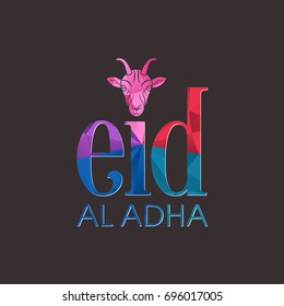 Illustration of Eid Al Adha with calligraphy and goat face for the celebration of Muslim community festival.