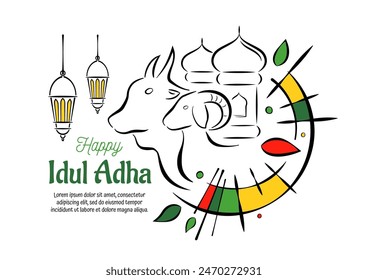 An Illustration of Eid Al Adha Cartoon Line Art Design. Hand drawn vector illustration or drawing of the lamb