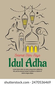 An Illustration of Eid Al Adha Cartoon Line Art Design. Hand drawn vector illustration