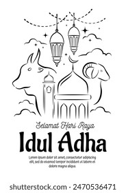 An Illustration of Eid Al Adha Cartoon Line Art Design. Hand drawn vector illustration