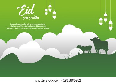 Illustration of Eid Al Adha Month Celebration. with Eid al Adha typography in the Eid Al Adha Identity Logo Template and Concept Vector Logo