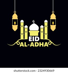 Illustration Of Eid Al Adha and mosque with dark background
