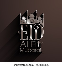 Illustration of Eid Al Fitr Mubarak with intricate calligraphy and mosque for the celebration of Muslim community festival.