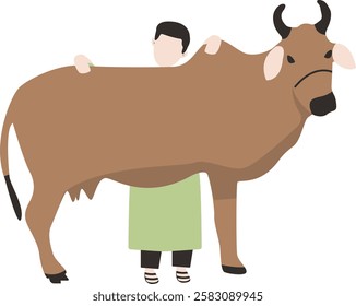 Illustration of Eid al-Adha Character. People with Sacrifice Animal. Isolated on White Background.