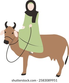 Illustration of Eid al-Adha Character. People with Sacrifice Animal. Isolated on White Background.