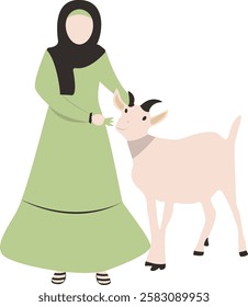 Illustration of Eid al-Adha Character. People with Sacrifice Animal. Isolated on White Background.