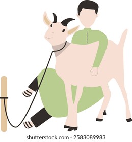 Illustration of Eid al-Adha Character. People with Sacrifice Animal. Isolated on White Background.