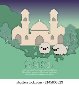 Illustration of Eid Al-Adha  greetings background vector design for web, social media, greetings card or invitation