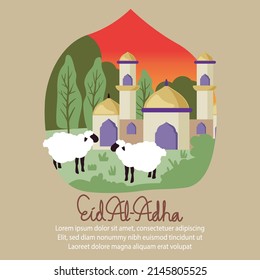 Illustration of Eid Al-Adha  greetings background vector design for web, social media, greetings card or invitation