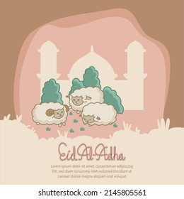 Illustration of Eid Al-Adha  greetings background vector design for web, social media, greetings card or invitation