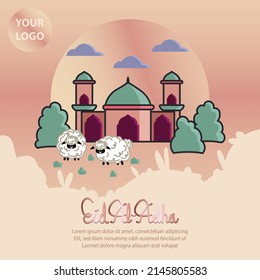 Illustration of Eid Al-Adha  greetings background vector design for web, social media, greetings card or invitation