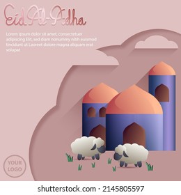 Illustration of Eid Al-Adha  greetings background vector design for web, social media, greetings card or invitation