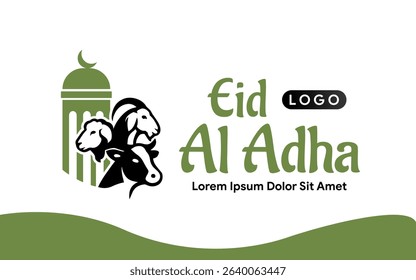 illustration of Eid al-Adha with sacrificial animals, goats, cows
