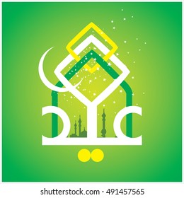 Illustration of Eid Mubarak with Arabic calligraphy for the celebration of Muslim community festival