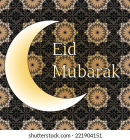 Illustration of Eid Mubarak background with moon. CONTAINS Seamless pattern on background. Free font used.