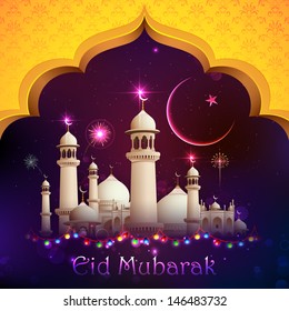 illustration of Eid Mubarak background with mosque