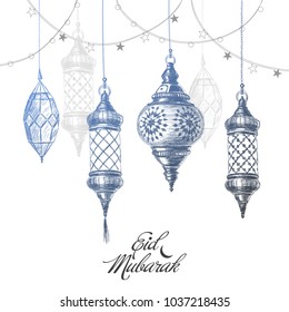 Illustration of Eid mubarak. Beautiful islamic and arabic lantern