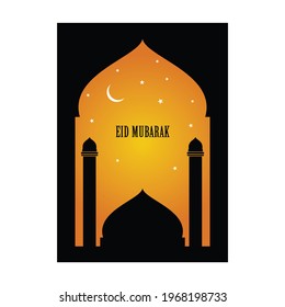 ilustración de la tarjeta eid mubarak con mezquita en visión nocturna