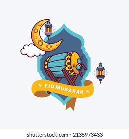 illustration of eid mubarak with cartoon