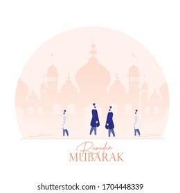 illustration of Eid Mubarak celebration- calligraphy stylish lettering Ramadan Kareem text with mosque