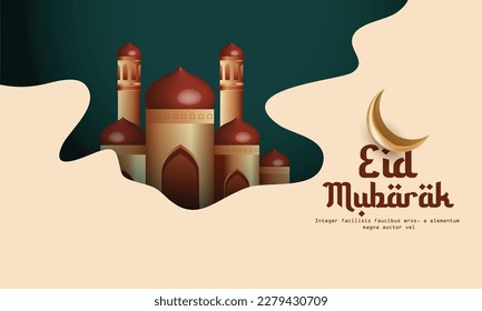 Illustration for Eid Mubarak ,festival of lights, design card, banner, poster. Illustration of Ramadan Kareem background, silhouette with lanterns and Moon.